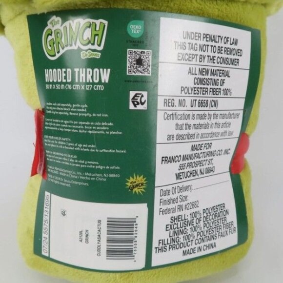 THE GRINCH Hooded Throw Blanket - Cuddly as A Cactus Soft! Dr. Suess - Picture 4 of 7